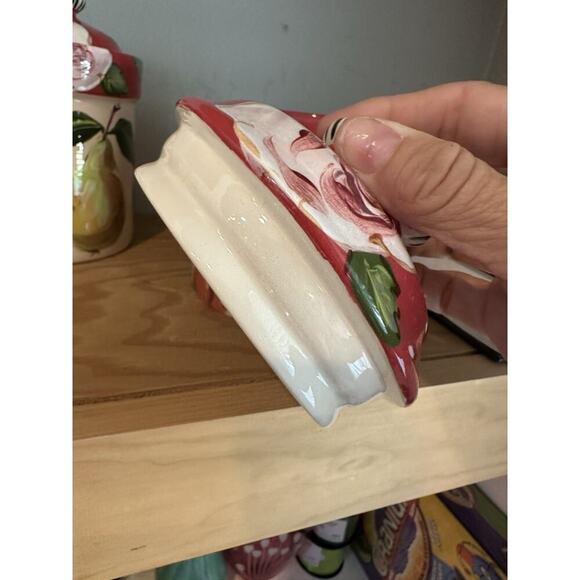 Droll Designs Set Of 4 Canister Fruit Apples Pears Plums Lemons Rose Lids Rare - Picture 13 of 16